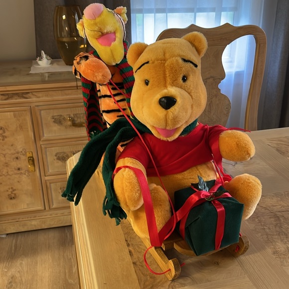 Vintage Santas Best Winnie Pooh and Tiger animation Christmas Wood Sled - Picture 2 of 5